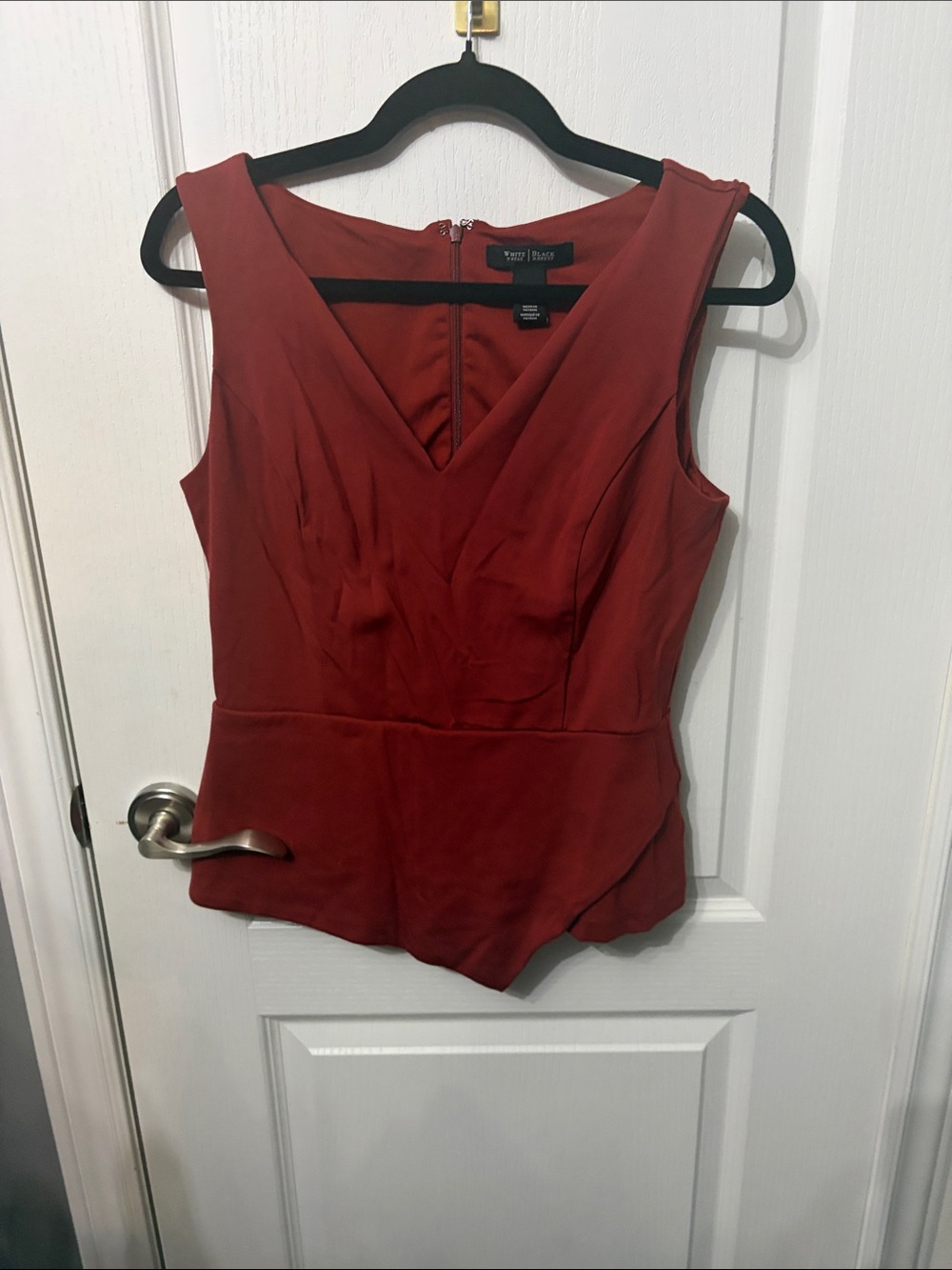 White House Black V-Neck Peplum Top - Rust Red